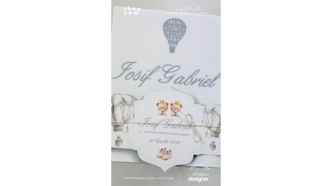 Trusou botez cu balon de aer cald baroc alb și ursuleți 13